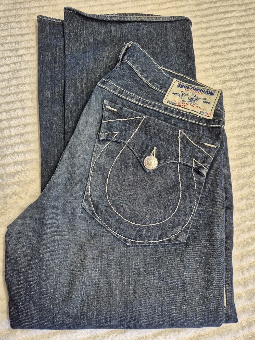 True Religion Dark Wash Billy Seat 34 Horseshoe Flap Pockets Stylish Fit 38x29